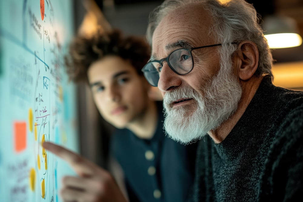 Son and Father looking at screen